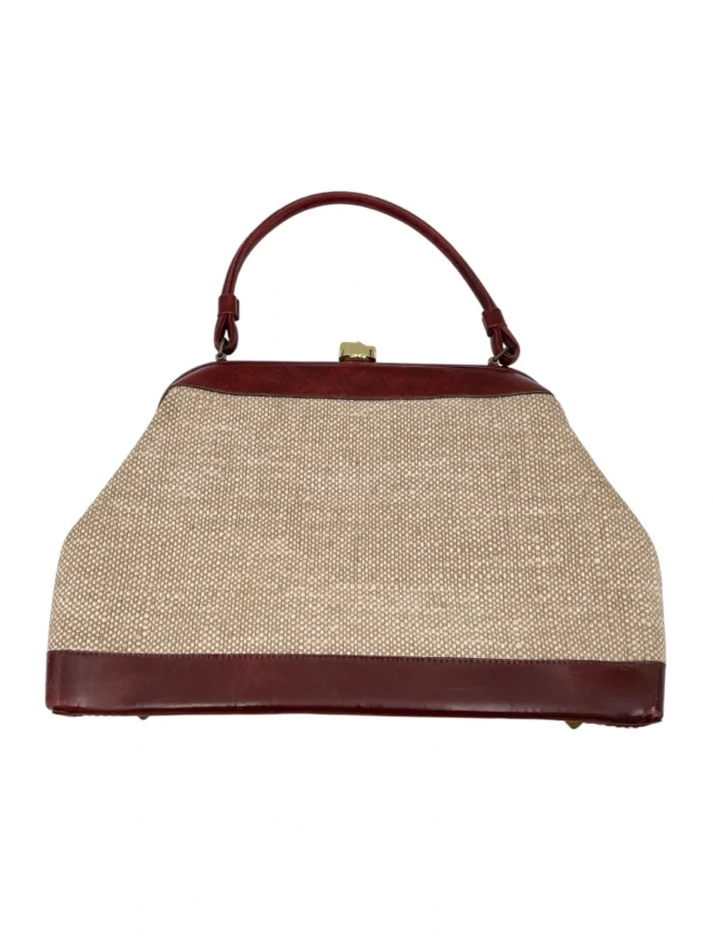 Vintage 50s 60s Top Handle Satchel Bag Red Leather Tweed Purse Midcentury Modern - Picture 2 of 12